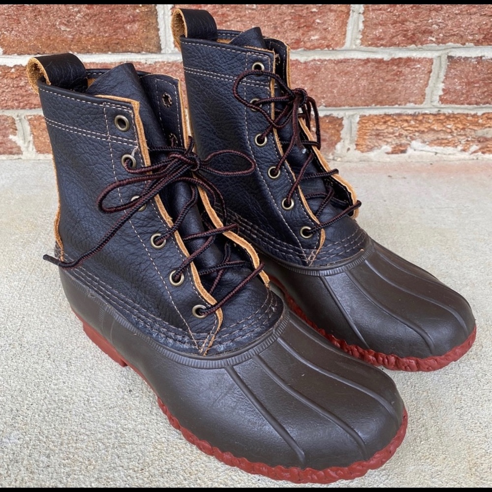 LL Bean Duck Boots 8" Bison Bean Boots Brown Red 8